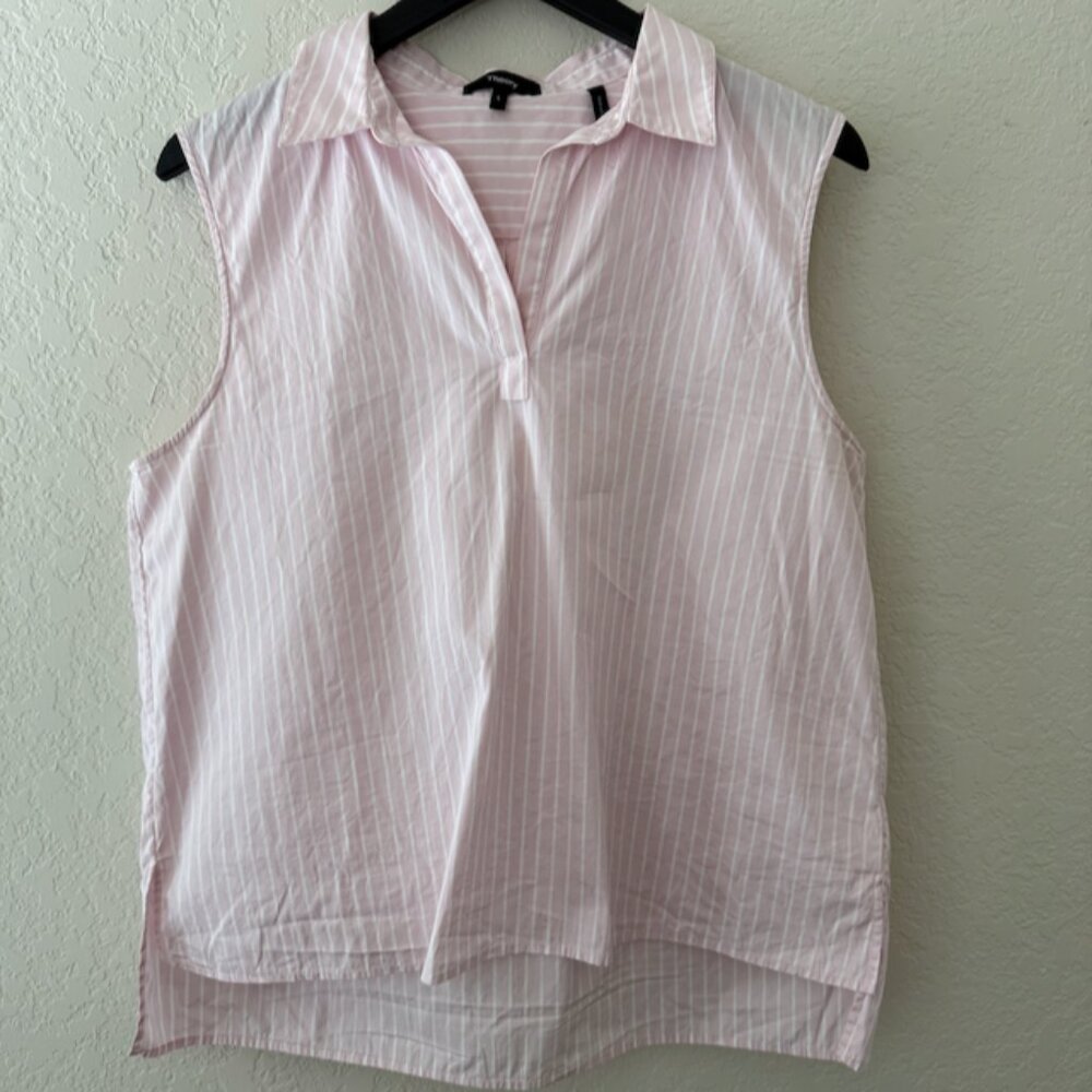 Theory Sleeveless Blouse - Size Large - Pink and White Stipes
